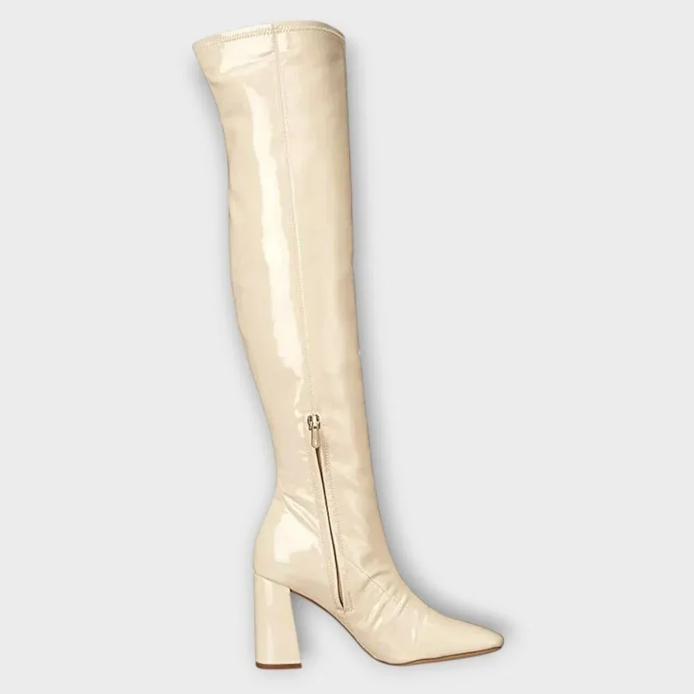 NWOT Sam Edelman Cosette Zipper Square Toe Over-The-Knee Boots CHAI LATTE